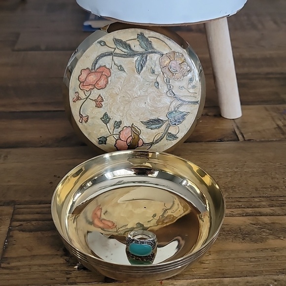 Other - Vintage Solid Brass Gold MCM Floral Jewelry Box